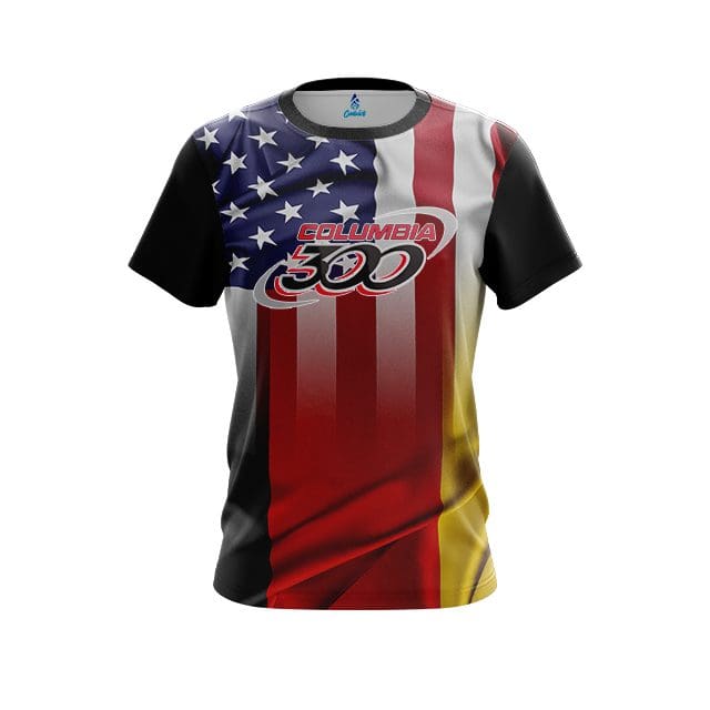 Columbia 300 Mens USA Germany Flag CoolWick Performance Bowling Shirt DyeSub 