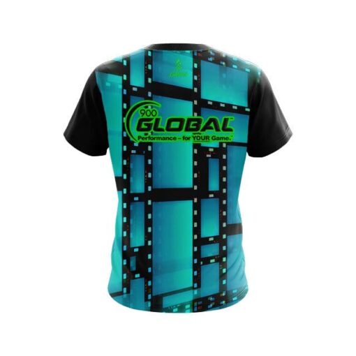900 Global Movie Reel Aqua CoolWick Bowling Jersey - Image 2
