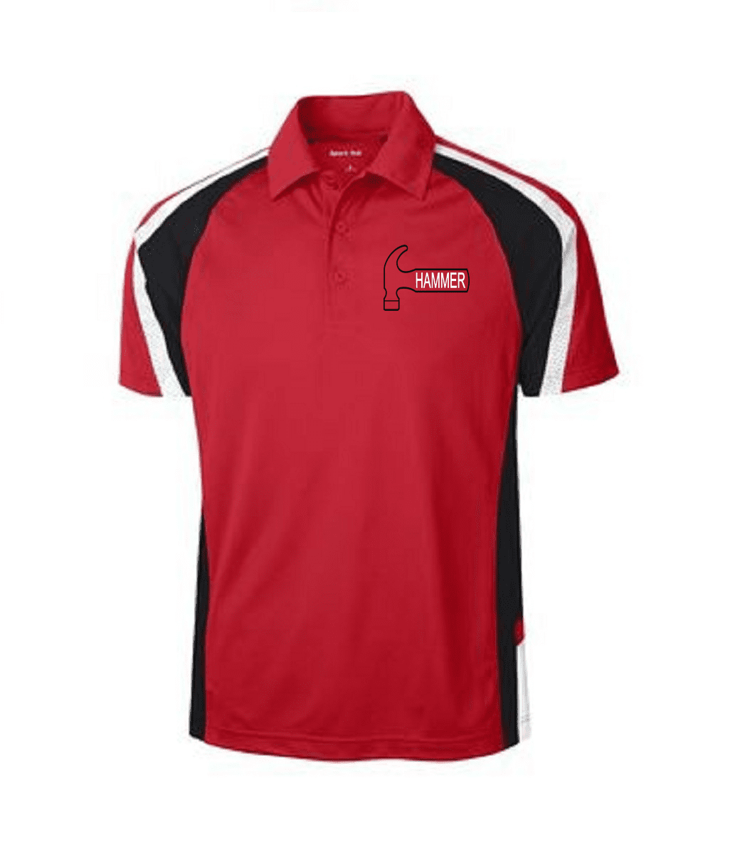 Hammer Men's Scandal/S Performance Polo Bowling Shirt DriFit Black Red White 