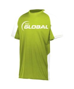 900 Global Men's Drift Performance Crew Neck Bowling Shirt Dri-Fit Lime White