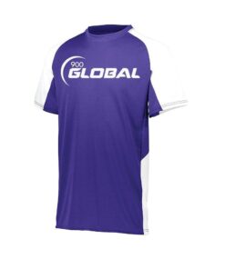 900 Global Men's Drift Performance Crew Neck Bowling Shirt Dri-Fit Purple White