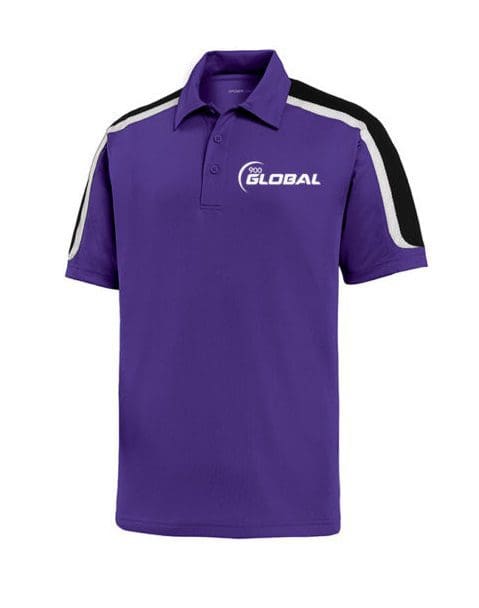 900 Global Men's Boost Performance Polo Bowling Shirt DriFit Purple Black White 