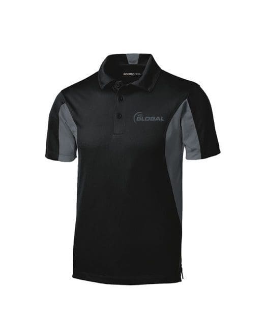 900 Global Men's Compass Performance Polo Bowling Shirt Dri-Fit Black/Grey Large
