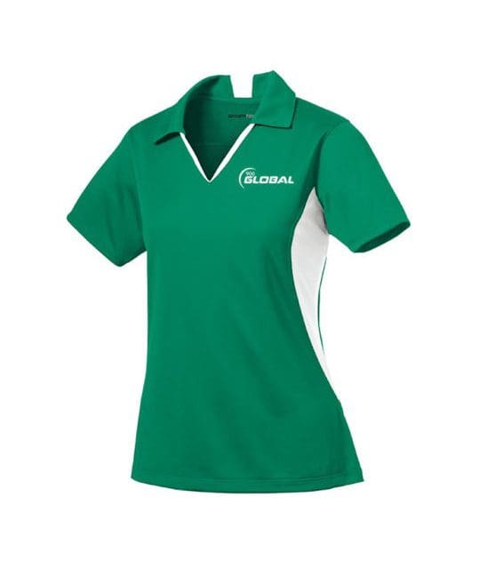 900 Global Women's Compass Performance Polo Bowling Shirt Dri-Fit Green White