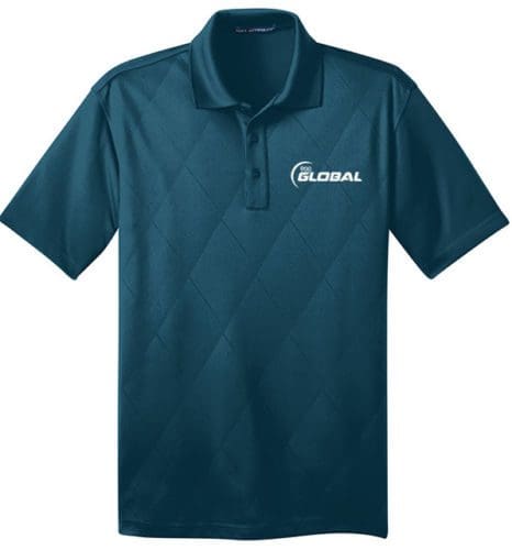 900 Global Men's Jewel Performance Polo Bowling Shirt Dri-Fit Argyle Teal Blue