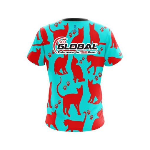 900 Global Aqua Red Cat CoolWick Bowling Jersey - Image 2
