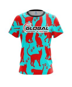 900 Global Aqua Red Cat CoolWick Bowling Jersey