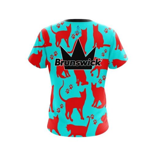 Brunswick Aqua Red Cat CoolWick Bowling Jersey - Image 2
