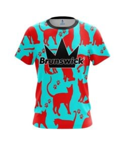Brunswick Aqua Red Cat CoolWick Bowling Jersey