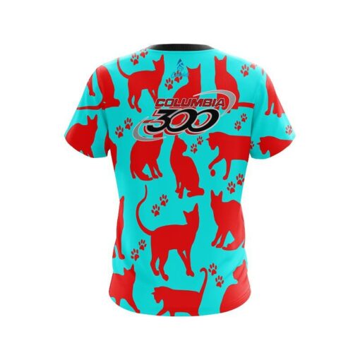 Columbia 300 Aqua Red Cat CoolWick Bowling Jersey - Image 2