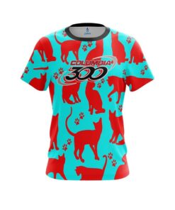 Columbia 300 Aqua Red Cat CoolWick Bowling Jersey