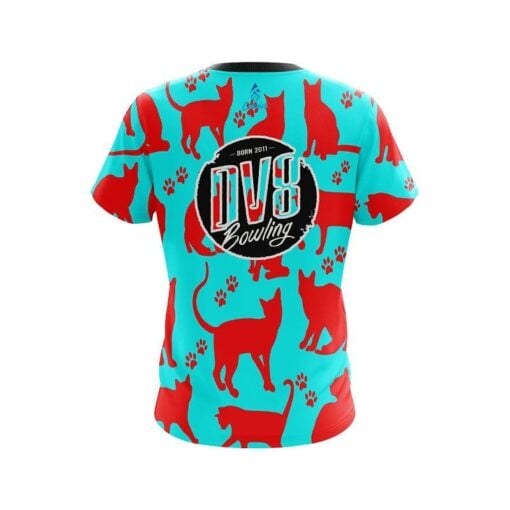 DV8 Aqua Red Cat CoolWick Bowling Jersey - Image 2