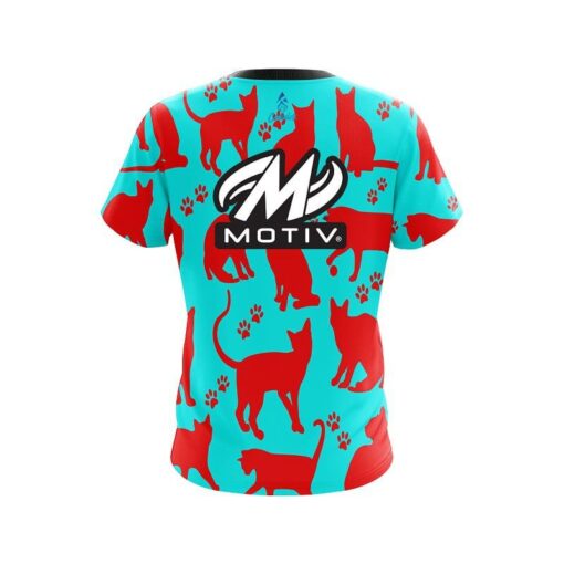 Motiv Aqua Red Cat CoolWick Bowling Jersey - Image 2