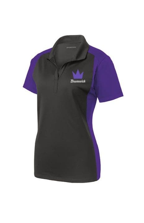 Brunswick Women's GigaZone Performance Polo Bowling Shirt Colorblock Grey Purple