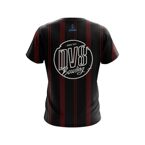 DV8 Red And Black Stripe CoolWick Bowling Jersey - Image 2