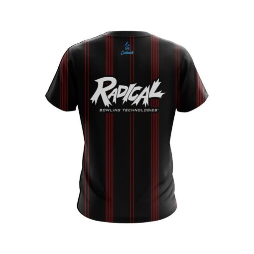 Radical Red And Black Stripe CoolWick Bowling Jersey - Image 2