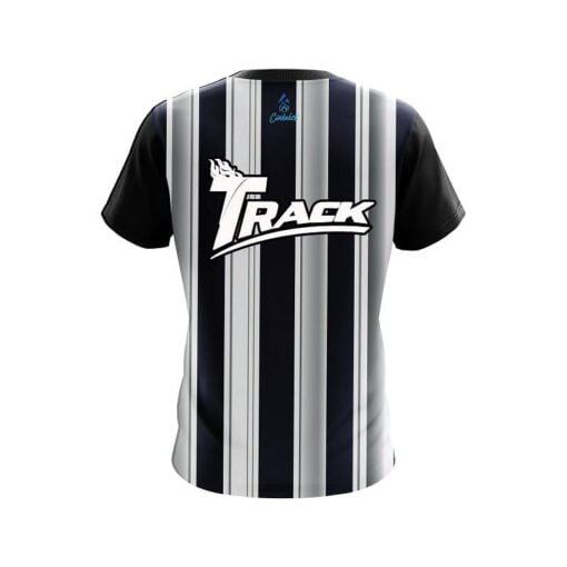 Track Navy Blue And Silver Retro CoolWick Bowling Jersey - Image 2