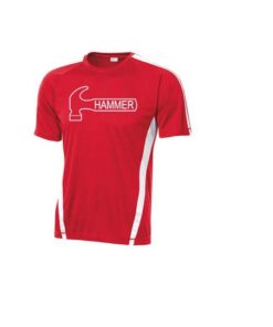 Hammer Men's Gauntlet Performance Crew Neck Bowling Shirt Dri-Fit Red White