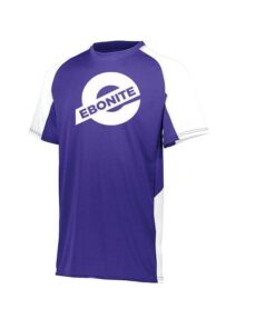 Ebonite Men's Maxim Performance Crew Neck Bowling Shirt Dri-Fit Purple White