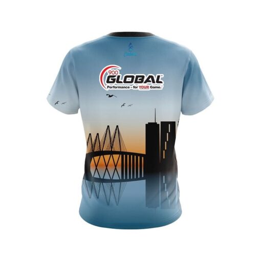900 Global Houston Skyline Wave CoolWick Bowling Jersey - Image 2