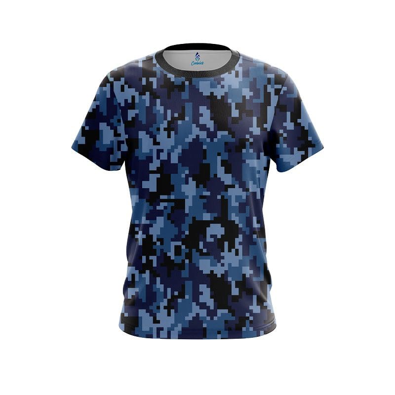 Plain Digital Camo Blue CoolWick Bowling Jersey