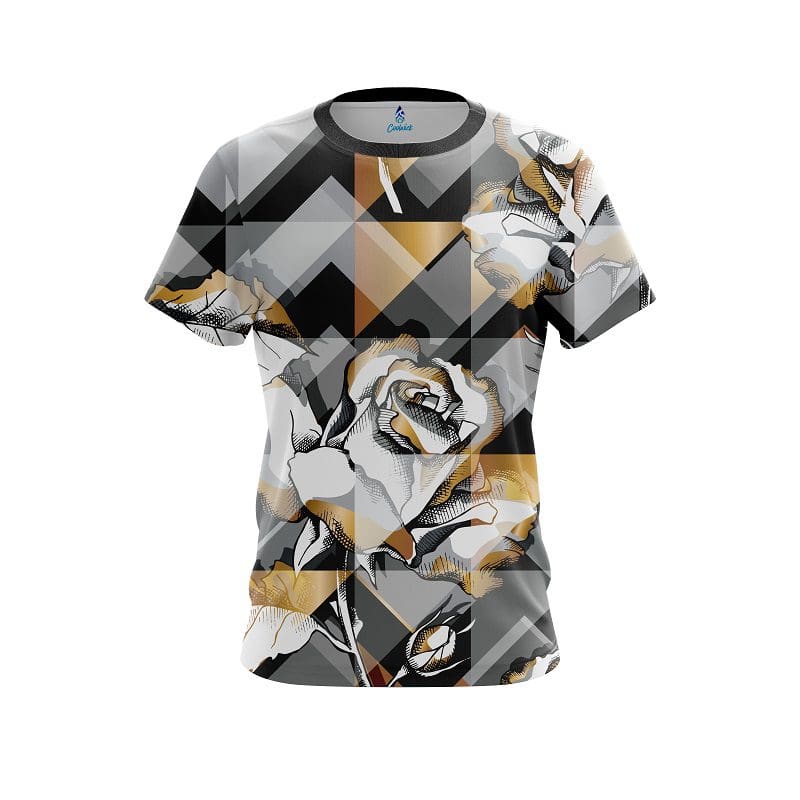 Plain Gold And Black Rose CoolWick Bowling Jersey