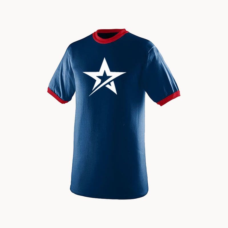 navy blue and red t shirt