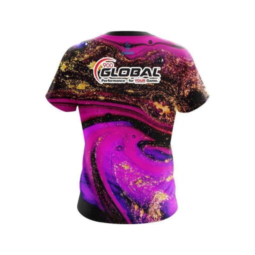 900 Global Magenta Gold Liquid Marble CoolWick Bowling Jersey - Image 2