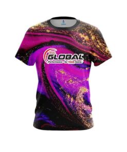 900 Global Magenta Gold Liquid Marble CoolWick Bowling Jersey