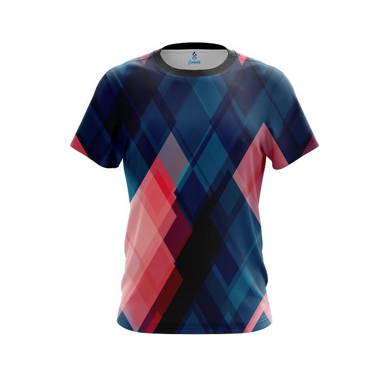 Plain Blue And Pink Diamond CoolWick Bowling Jersey