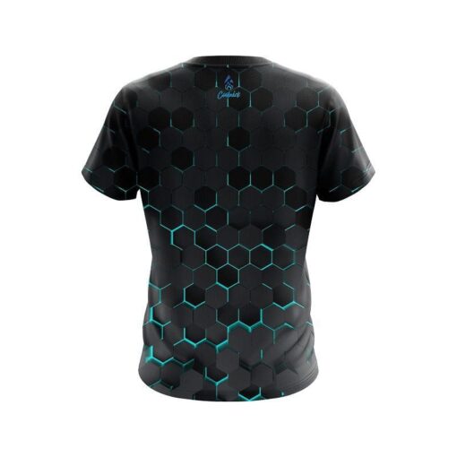 Plain Aqua Honeycomb Fusion CoolWick Bowling Jersey - Image 2