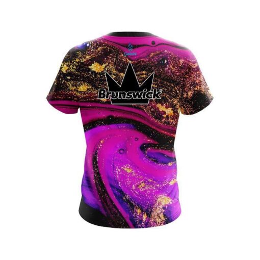 Brunswick Magenta Gold Liquid Marble CoolWick Bowling Jersey - Image 2