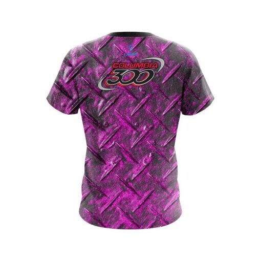 Columbia 300 Pink Diamond Plate CoolWick Bowling Jersey - Image 2