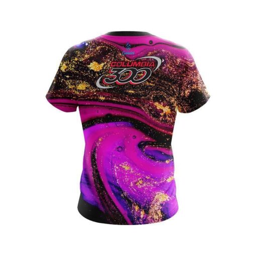 Columbia 300 Magenta Gold Liquid Marble CoolWick Bowling Jersey - Image 2