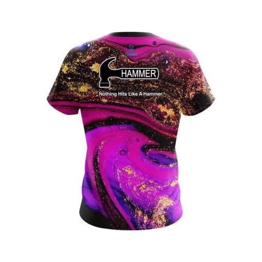 Hammer Magenta Gold Liquid Marble CoolWick Bowling Jersey - Image 2