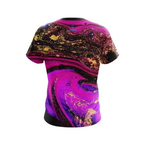 Plain Magenta Gold Liquid Marble CoolWick Bowling Jersey - Image 2