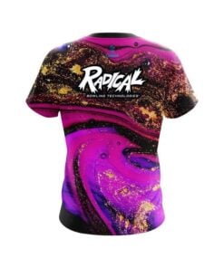 Alternative view of Radical Magenta Gold Liquid Marble CoolWick Bowling Jersey