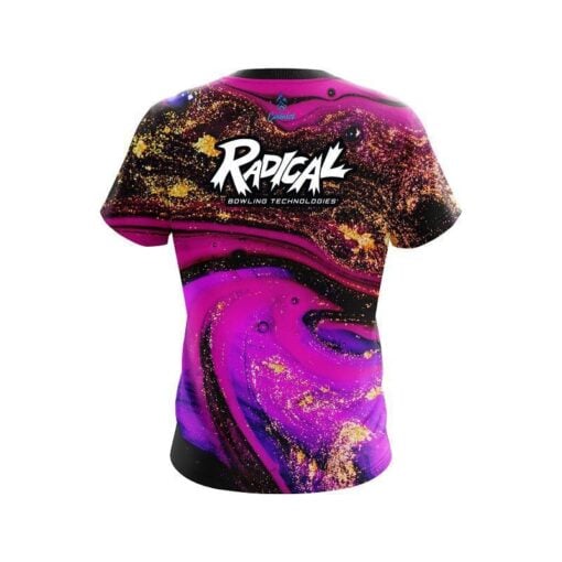 Radical Magenta Gold Liquid Marble CoolWick Bowling Jersey - Image 2