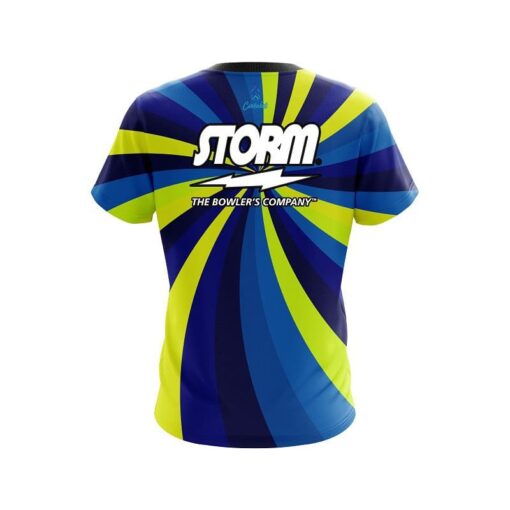 Storm Blue And Yellow Color Swirl CoolWick Bowling Jersey - Image 2