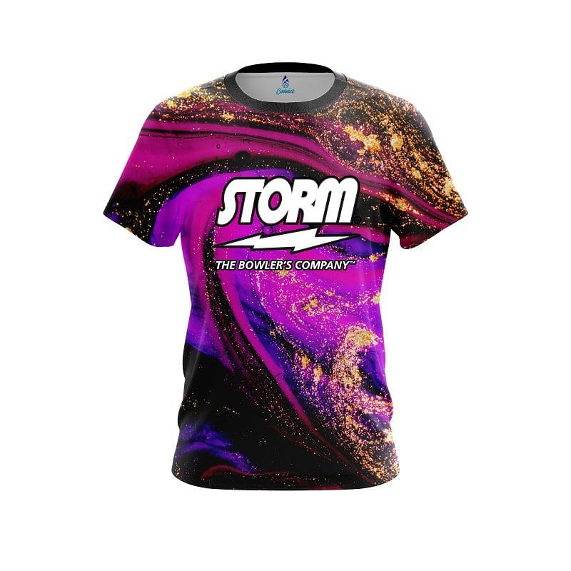 Storm Purple And Gold Liquid Marble CoolWick Bowling Jersey