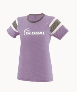 900 Global Women's Space Time Continuum Purple White Bowling T-Shirt