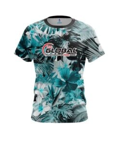 900 Global Aqua Tropical Leafs Effect CoolWick Bowling Jersey