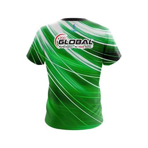 900 Global Deep Green Stripes CoolWick Bowling Jersey - Image 2