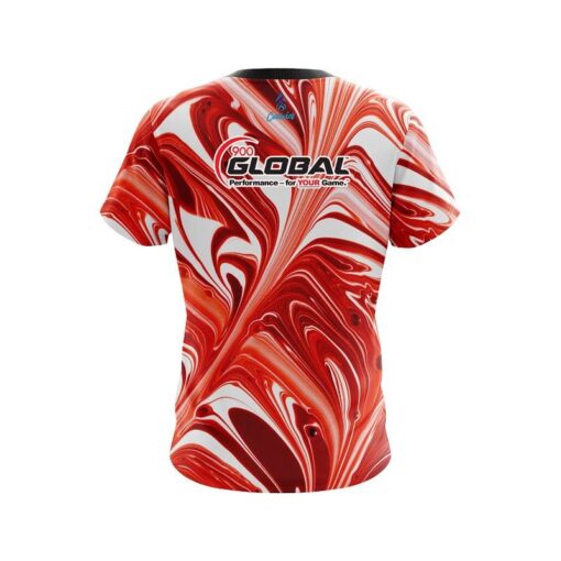 900 Global Deep Red And White Liquid Swirls CoolWick Bowling Jersey - Image 2