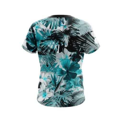 Plain Aqua Tropical Leafs Effect CoolWick Bowling Jersey - Image 2