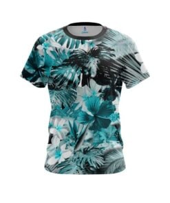 Plain Aqua Tropical Leafs Effect CoolWick Bowling Jersey