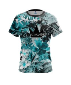 Brunswick Aqua Tropical Leafs Effect CoolWick Bowling Jersey