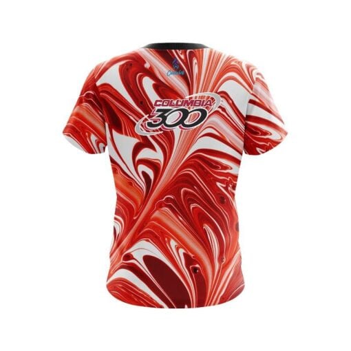 Columbia 300 Deep Red And White Liquid Swirls CoolWick Bowling Jersey - Image 2