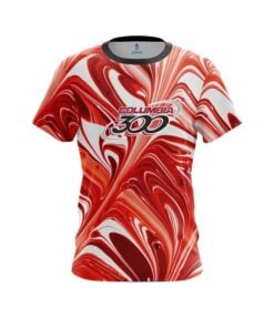 Columbia 300 Deep Red And White Liquid Swirls CoolWick Bowling Jersey