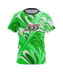 Columbia 300 Green And White Liquid Swirls CoolWick Bowling Jersey